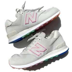 New Balance 575 Linen Fog Candy Pink Outer Glow Lace Up Sneakers